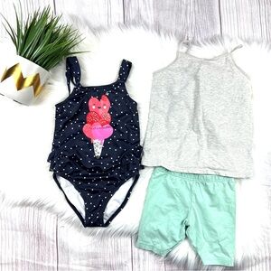 Gymboree 5T Girls Navy Polka Dot Heart Ice Cream Swimsuit 👙 One Piece